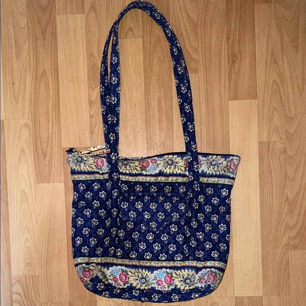 Vintage Vera Bradley Navy Quilted Floral Tote